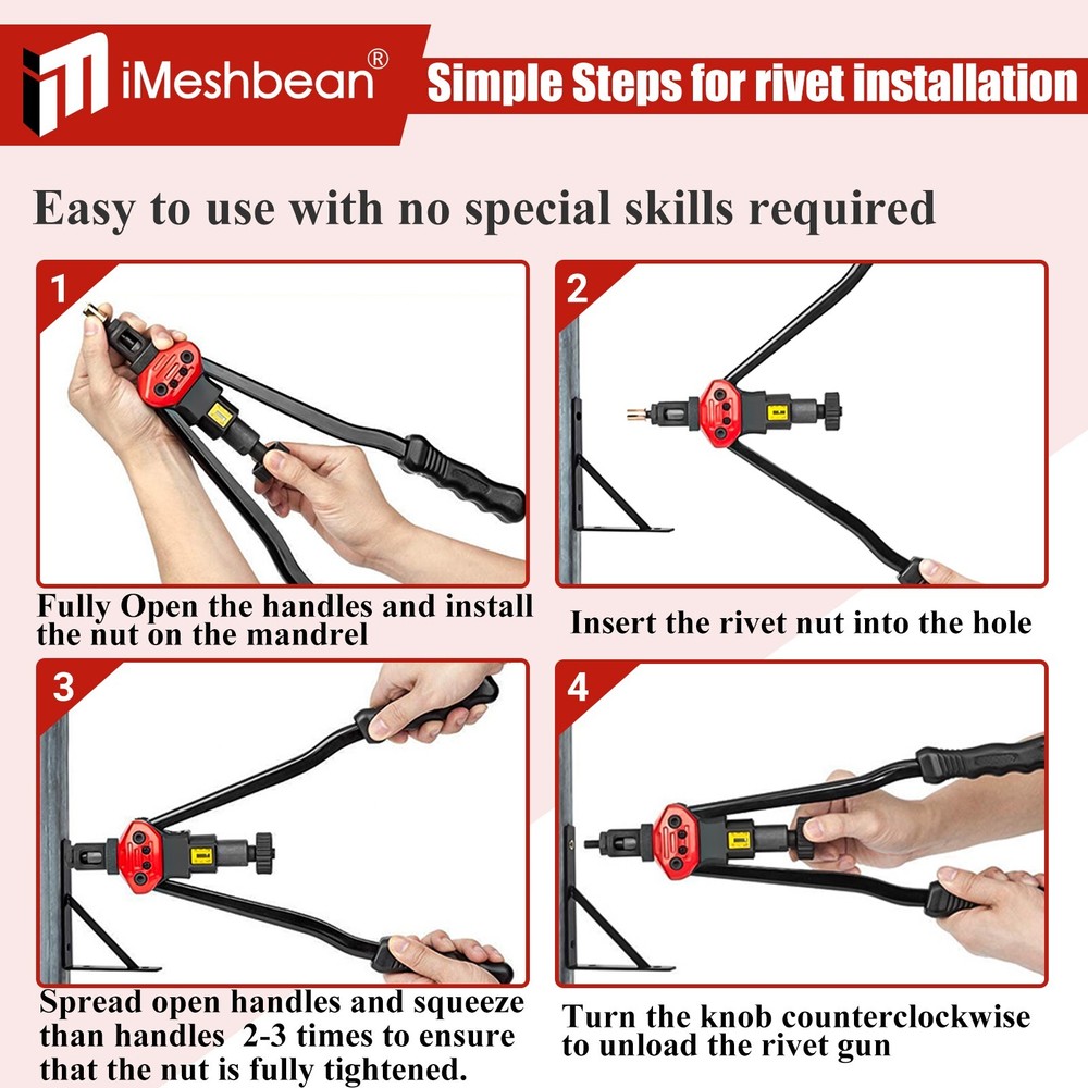16" Rivet Nut Gun Kit Rivnut Setting Tools Nut Setter Tool Hand Blind Riveter US