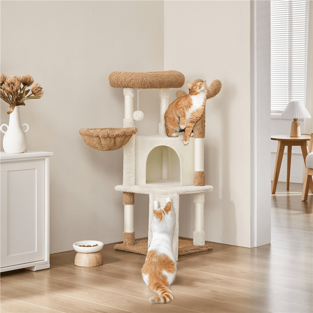 42" Height Cactus Cat Tree W/ Scratching Posts & Platform Beige/Brown
