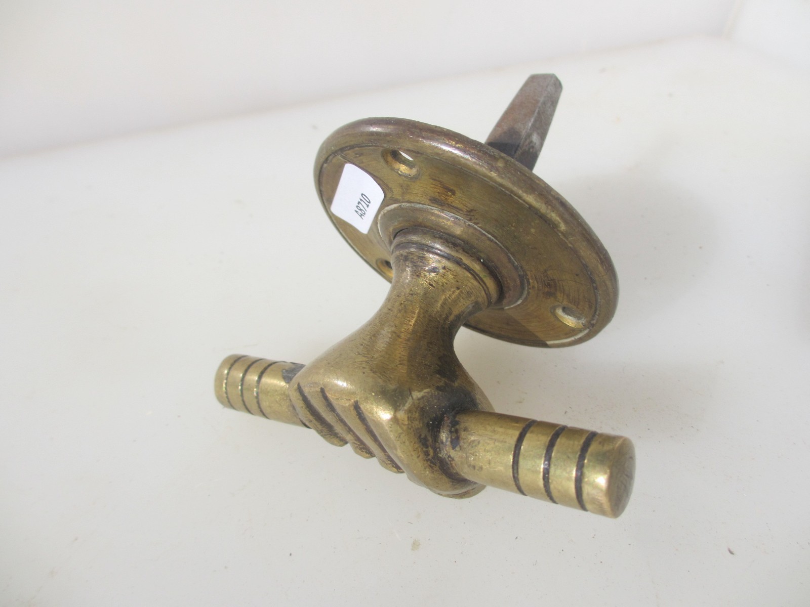 Antique Brass Safe Handle Centre Door Knob Pull Fist Hand Holding Rod Victorian