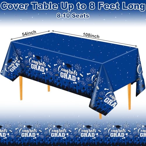 3 Pack Plastic Graduation Tablecloth, Graduation Blue Black Graduation