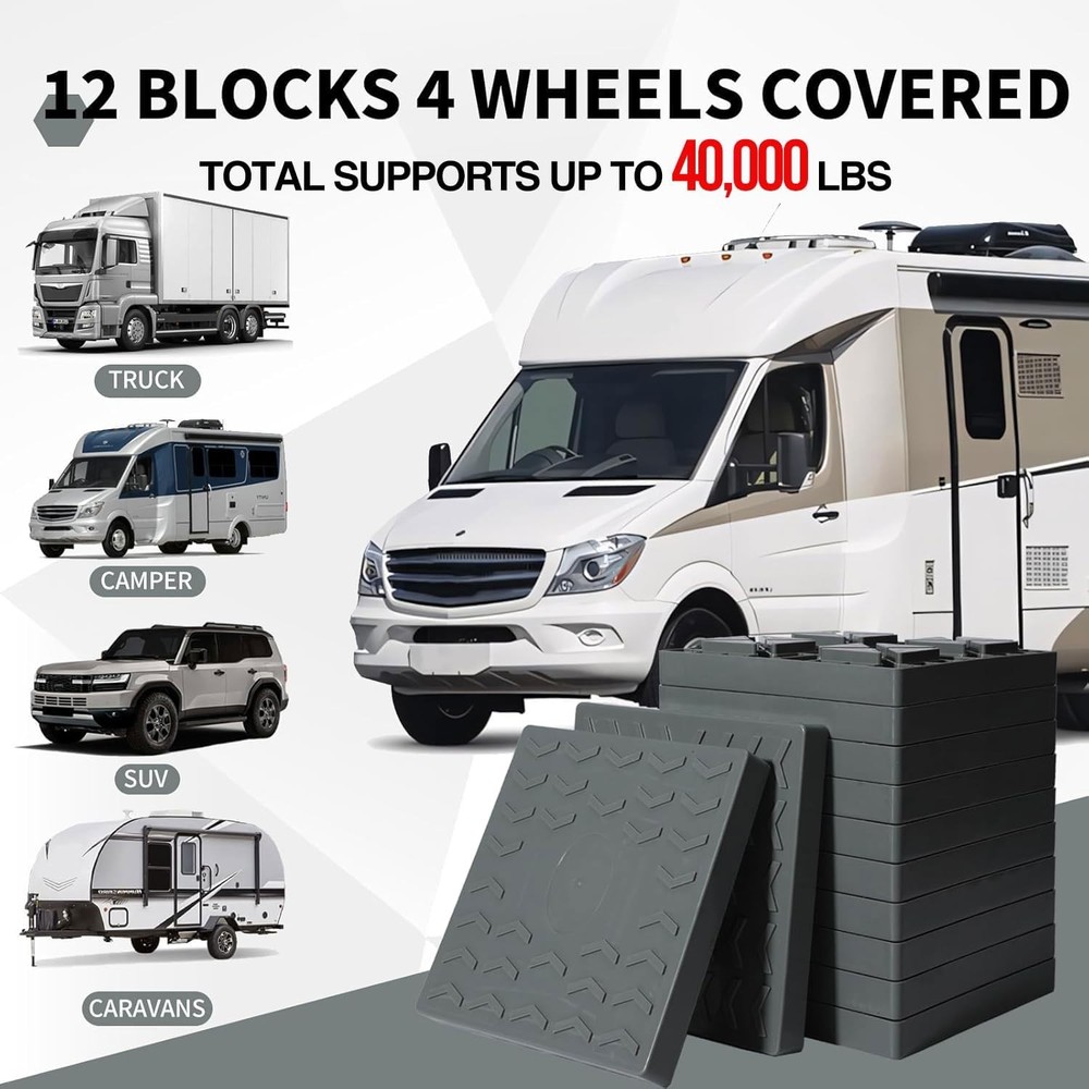 12 Packs Camper/RV Leveling Blocks Suitable for 4 Wheels Interlocking and Ant...