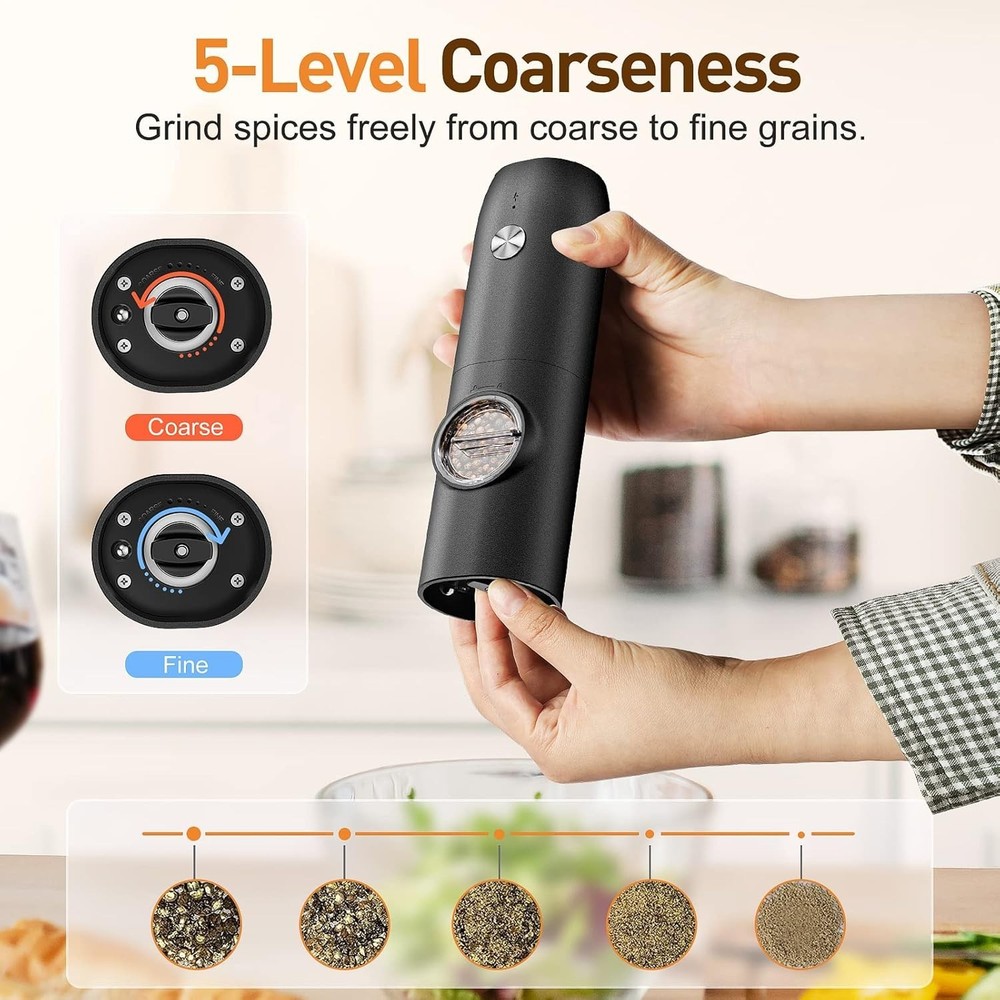 Automatic One-Handed Spice Grinder Set - Adjustable Coarseness & Fast Charging