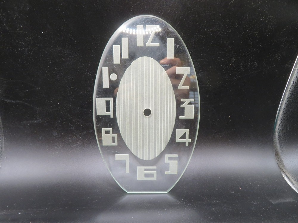 Etched Glass Clock Deco Dial   5  X 8 1/2 INCH  OVAL FLAT  BOTTOM