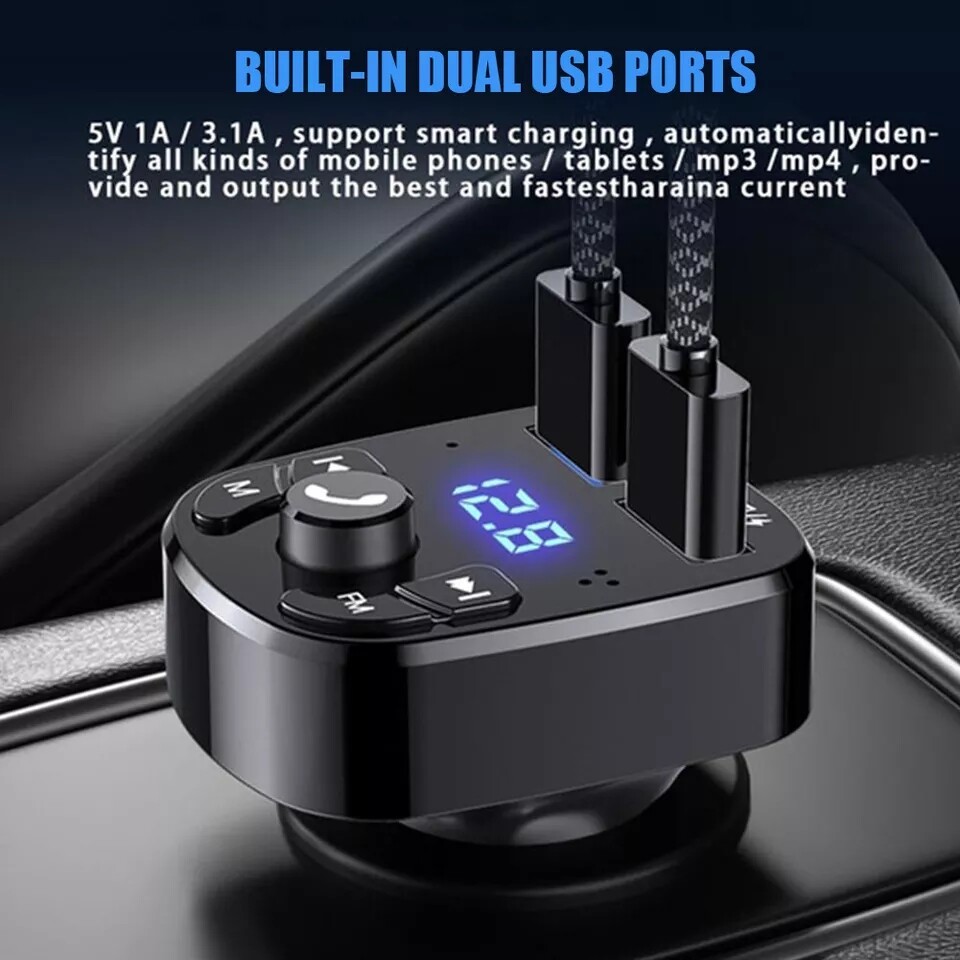 Bluetooth 5.0 Car Wireless FM Transmitter Adapter 2USB PD Charger AUX Hands-Free