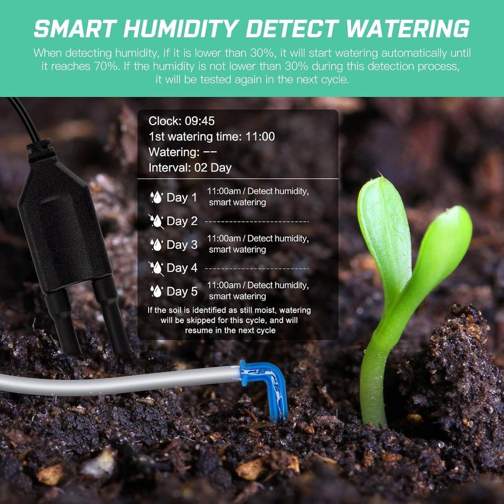 Programmable Indoor Plant Watering System with Humidity Detection - 33ft Hose