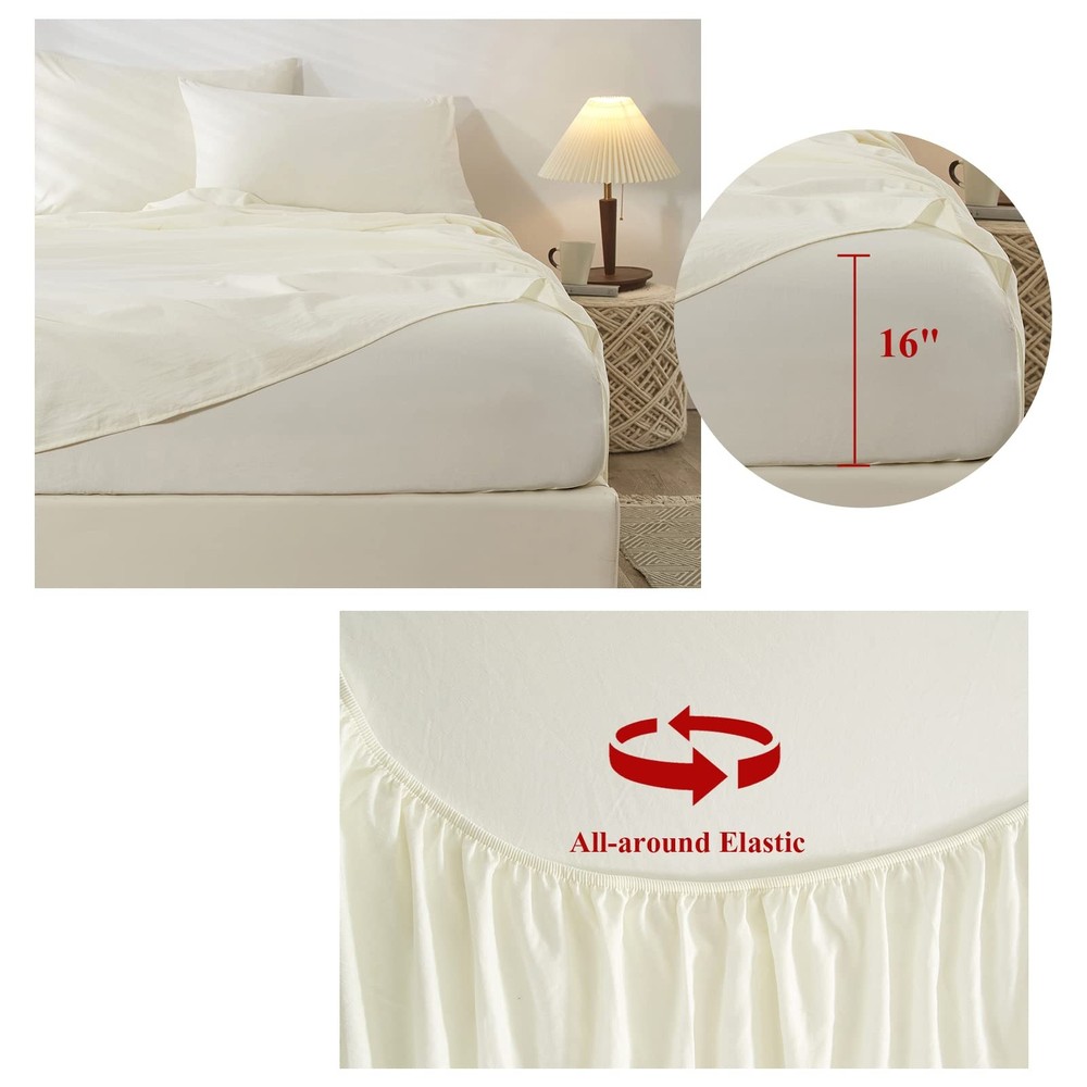 Cream White Sheets Full Size Bedding Sheets & Pillowcases Set - Cooling Sheet...