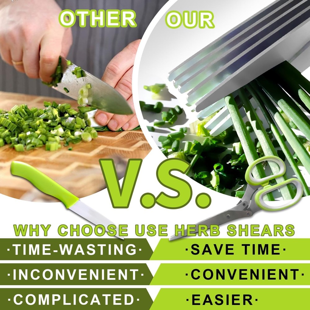 2 Pack Green Herb Scissors, Shallot Multipurpose 5 Blade Green-b