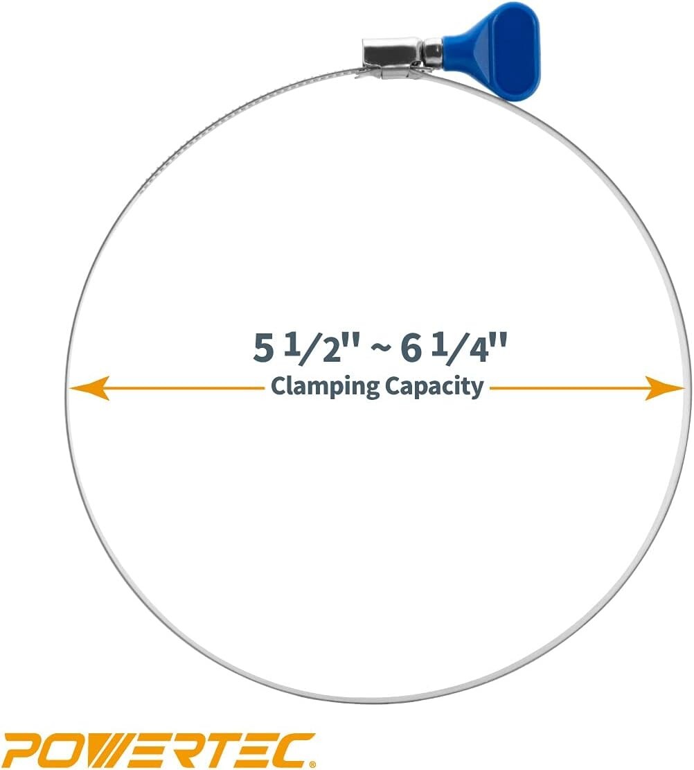 POWERTEC Dust Collection Hose Kit 6" x 10 Ft Left Spiral Hose 5x6" Hose Clamps