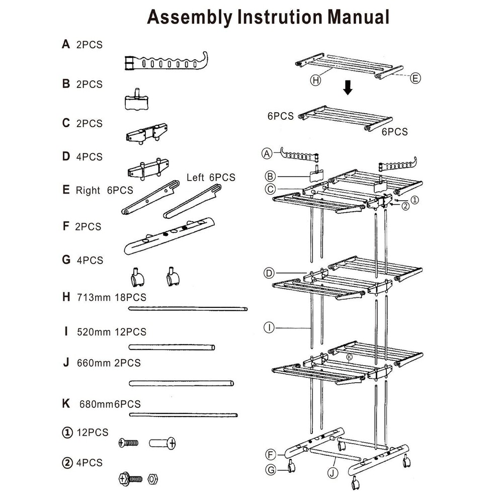 3 Tier Laundry Organizer Folding Drying Rack Clothes Rolling Hanger Stand Holder