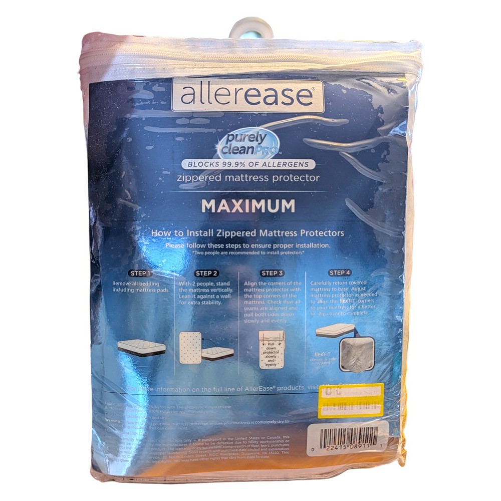 Allerease Maximum Mattress Protector Twin XL White Zippered Allergy Bed Bugs