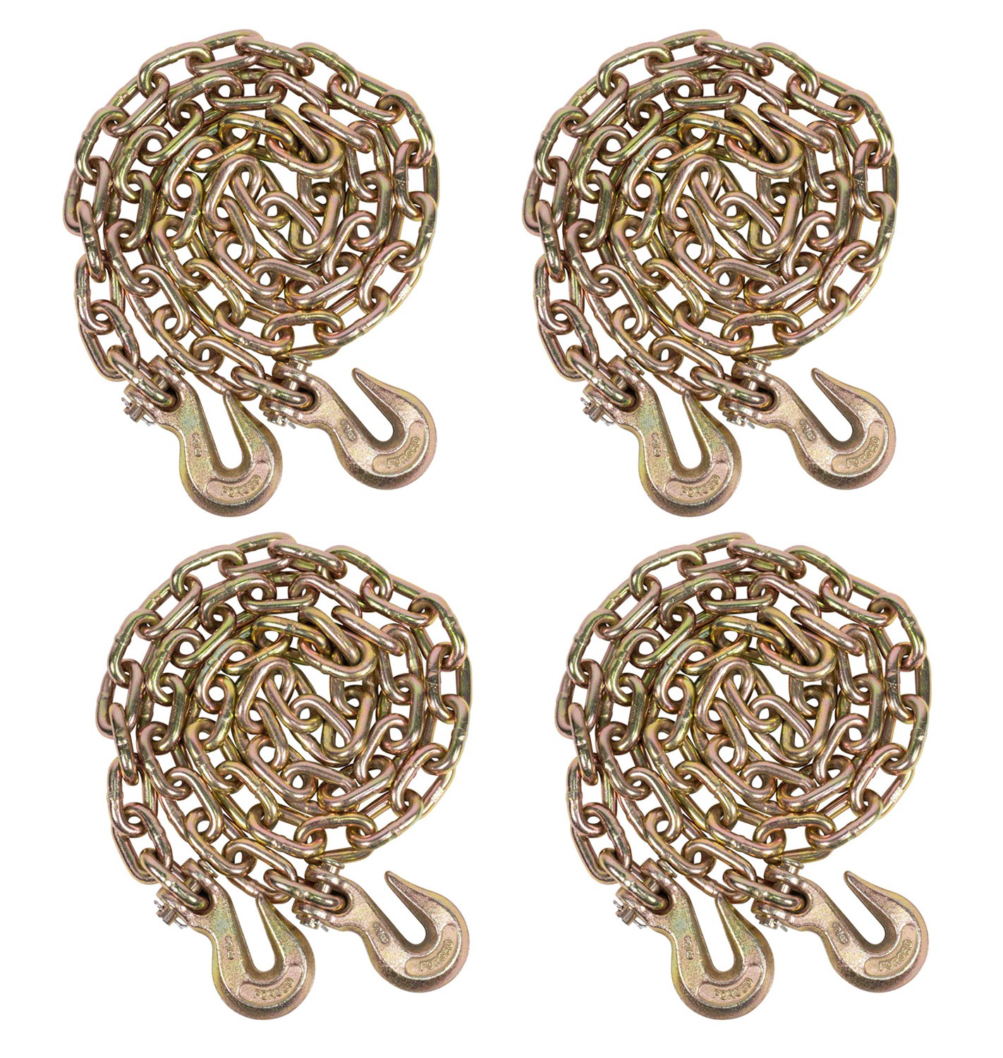 (4 Pack) 3/8" X 12' G70 Chain with Grab Hooks, WLL 6,600 lbs