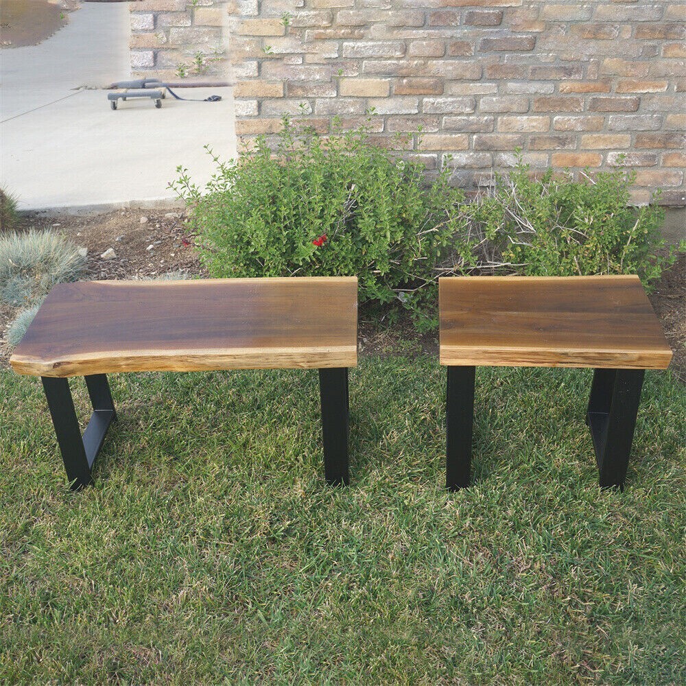 Rustic Teak Bench Table Natural Edge Solid Wood Seat Entryway Hallway Seating