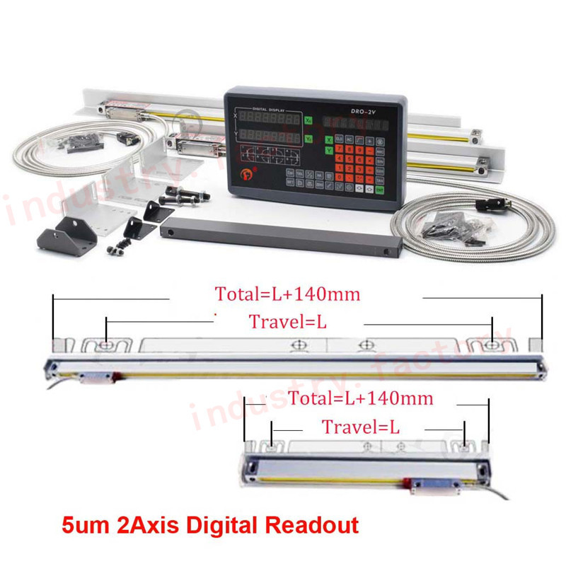 2 Axis Digital Readout DRO Encoder 5μm Linear Glass Scale 500 & 1000mm Kit Mill