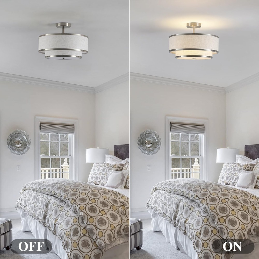 Semi Flush Mount Ceiling Light, 3-Light Double Drum Ceiling Light Fixture wit...