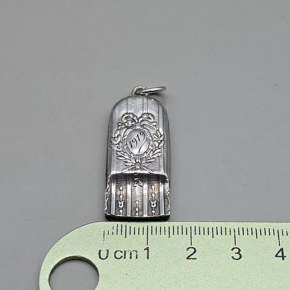Antique Solid Silver Repousse Whistle Pendant Monogram Floral Design