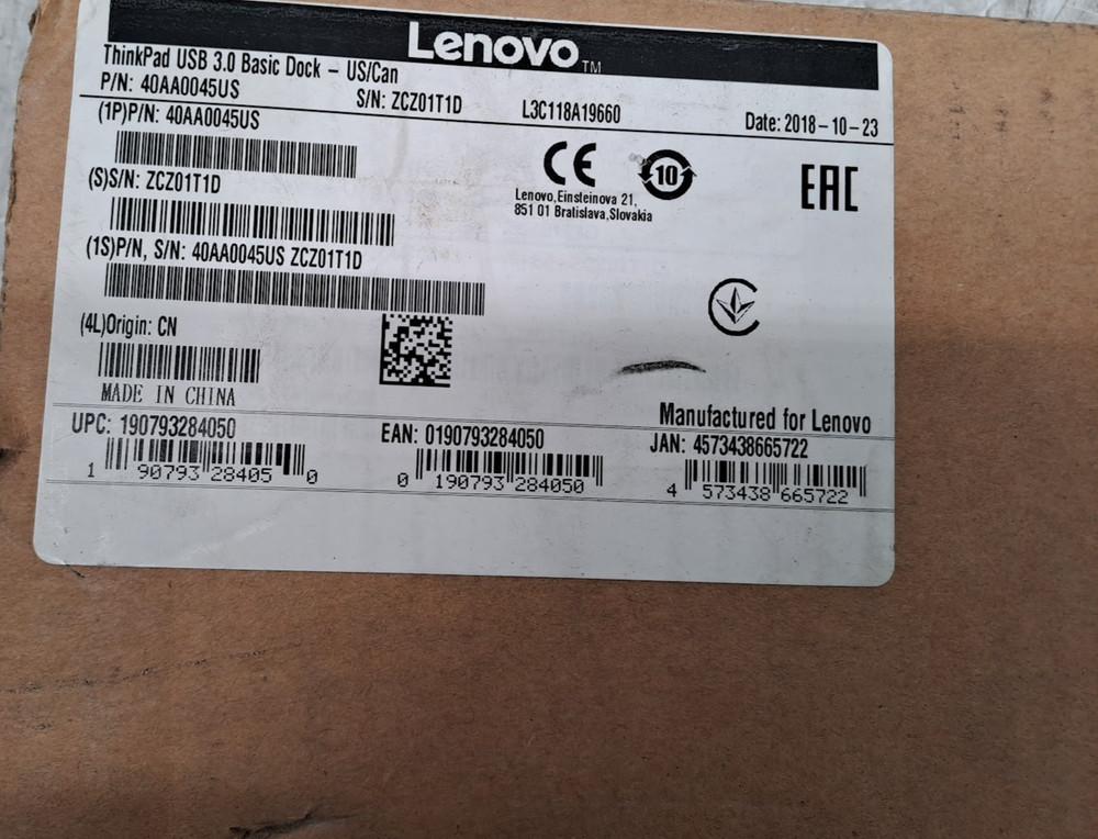 LENOVO THINKPAD USB 3.0 BASIC DOCK P/N 40AA0045US