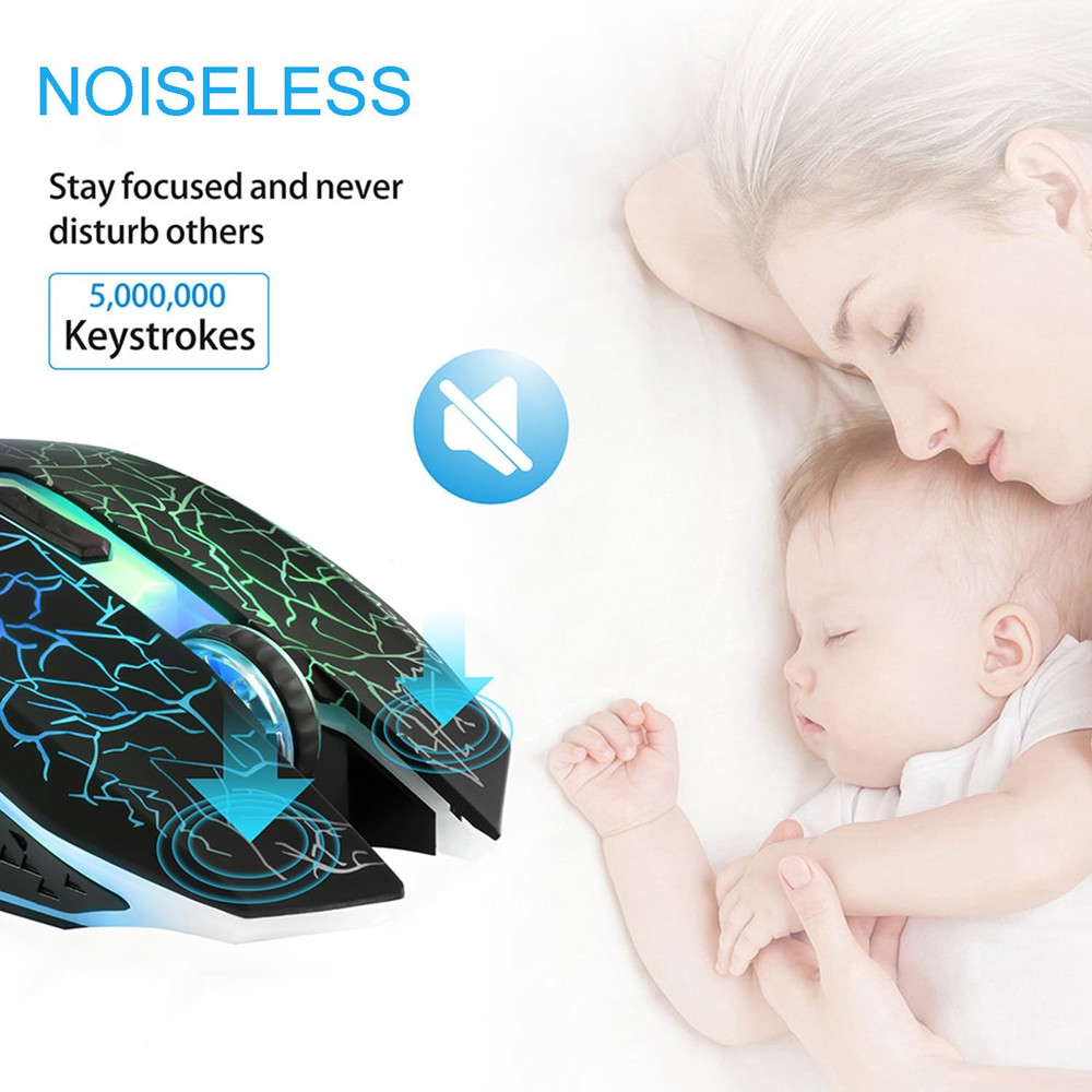 M2 Wireless Gaming Mouse, Silent Rechargeable Optical USB Computer Mice Wireless