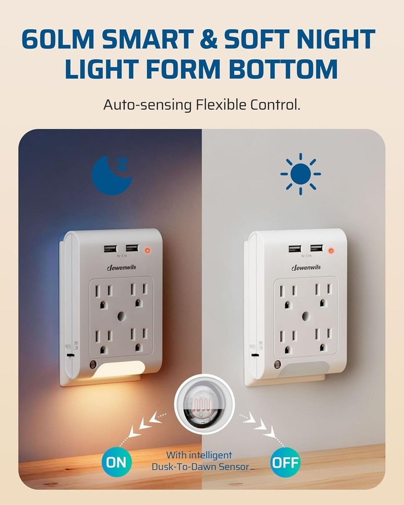 Certified USB Outlet Extender, Surge Protector, 2 Pack