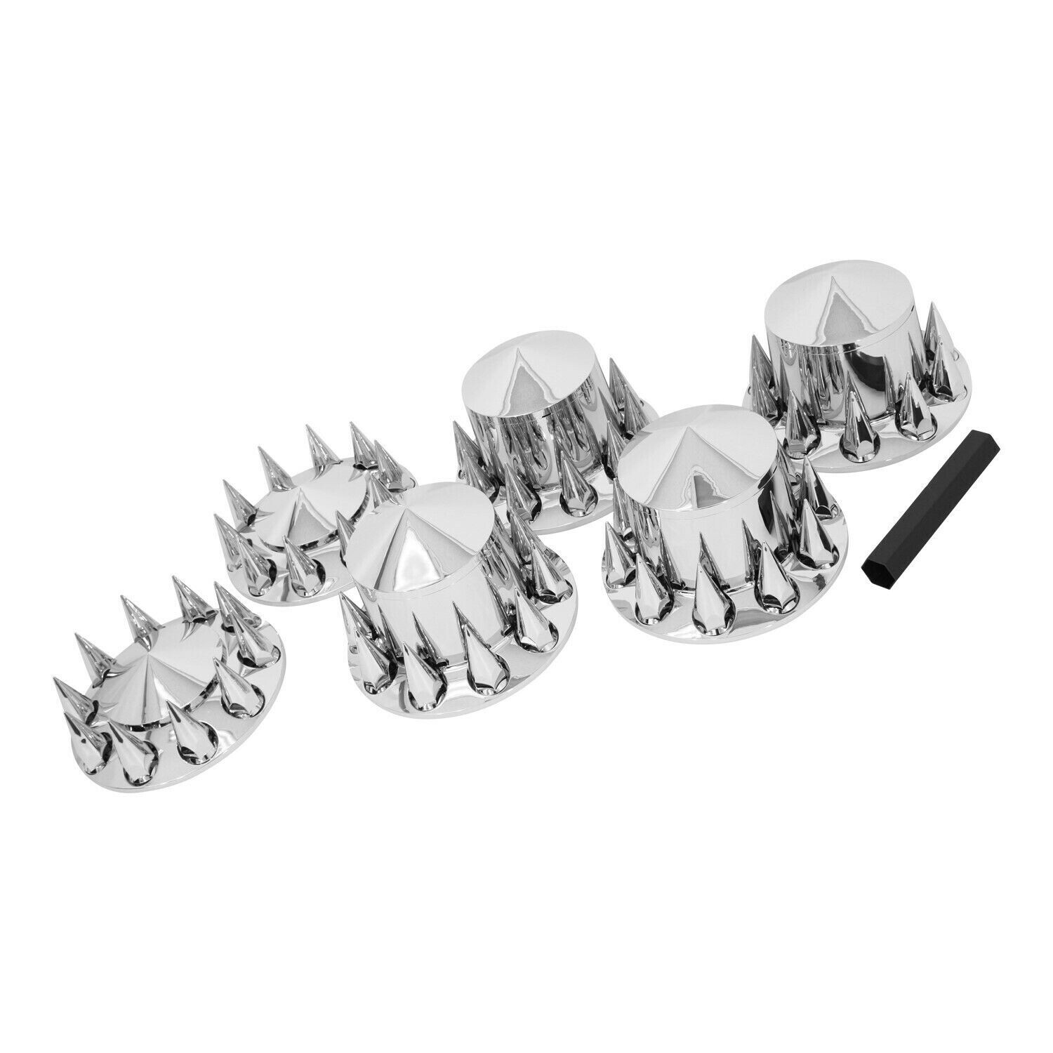 Chrome Hub Cover Kit 33mm Front & Rear Semi Truck Wheel Axle Covers Spiked