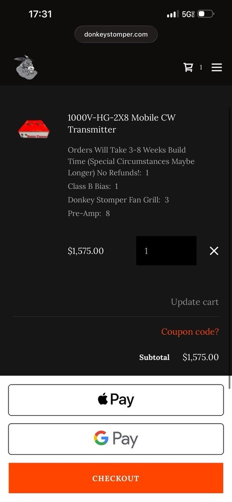 Donkey Stomper Mobile 1000V-HG-2X8 PILL CW TRANSMITTER