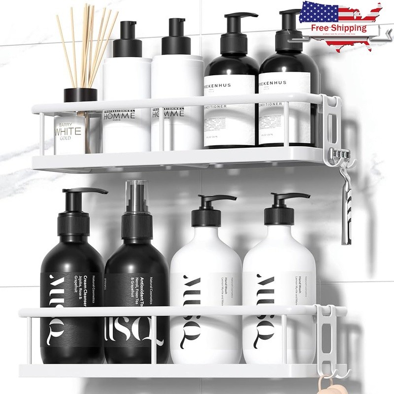 Durable Shower Organizer Caddy Rust Proof Bath Shelf Adhesive Storage Solution