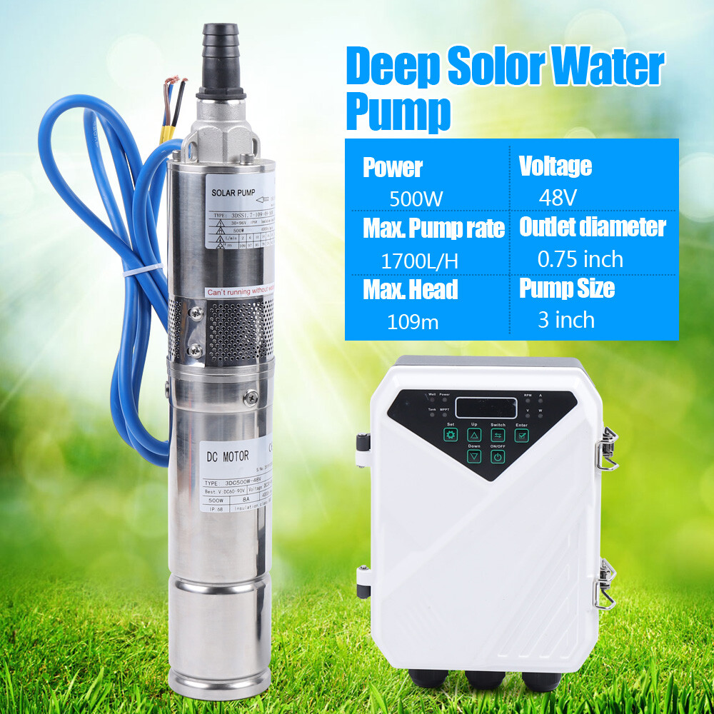 3" Solar Water Pump 48V 500W Submersible Bore Deep Well Pump MPPT Controller Kit