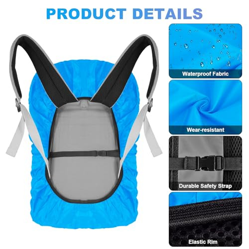 2pcs Waterproof Rain Cover for Backpack, Reflective Rainproof Protector for