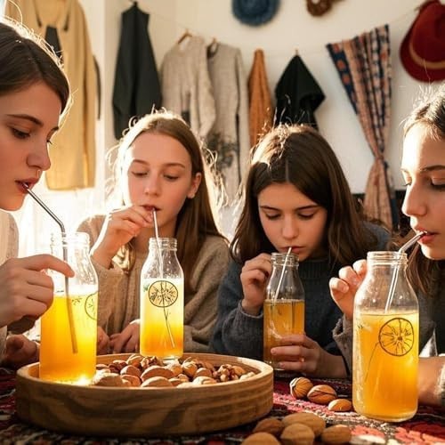 Set of 4 Reusable Metal Straws, Long Stainless Steel Straw with Cleaning Brus...