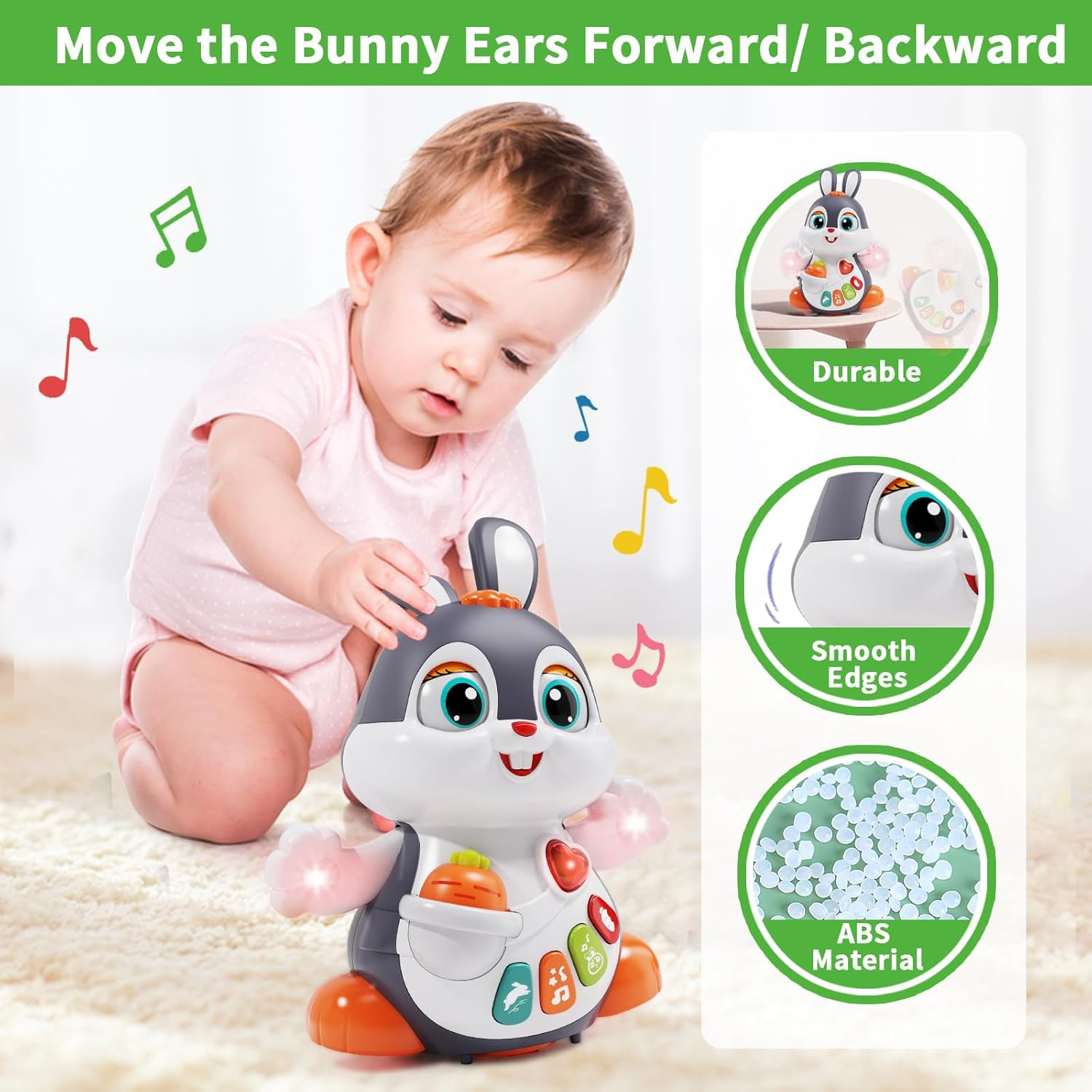 Baby Musical Easter Bunny Toy Dancing Crawling Tummy Time Toys, Light up Infant