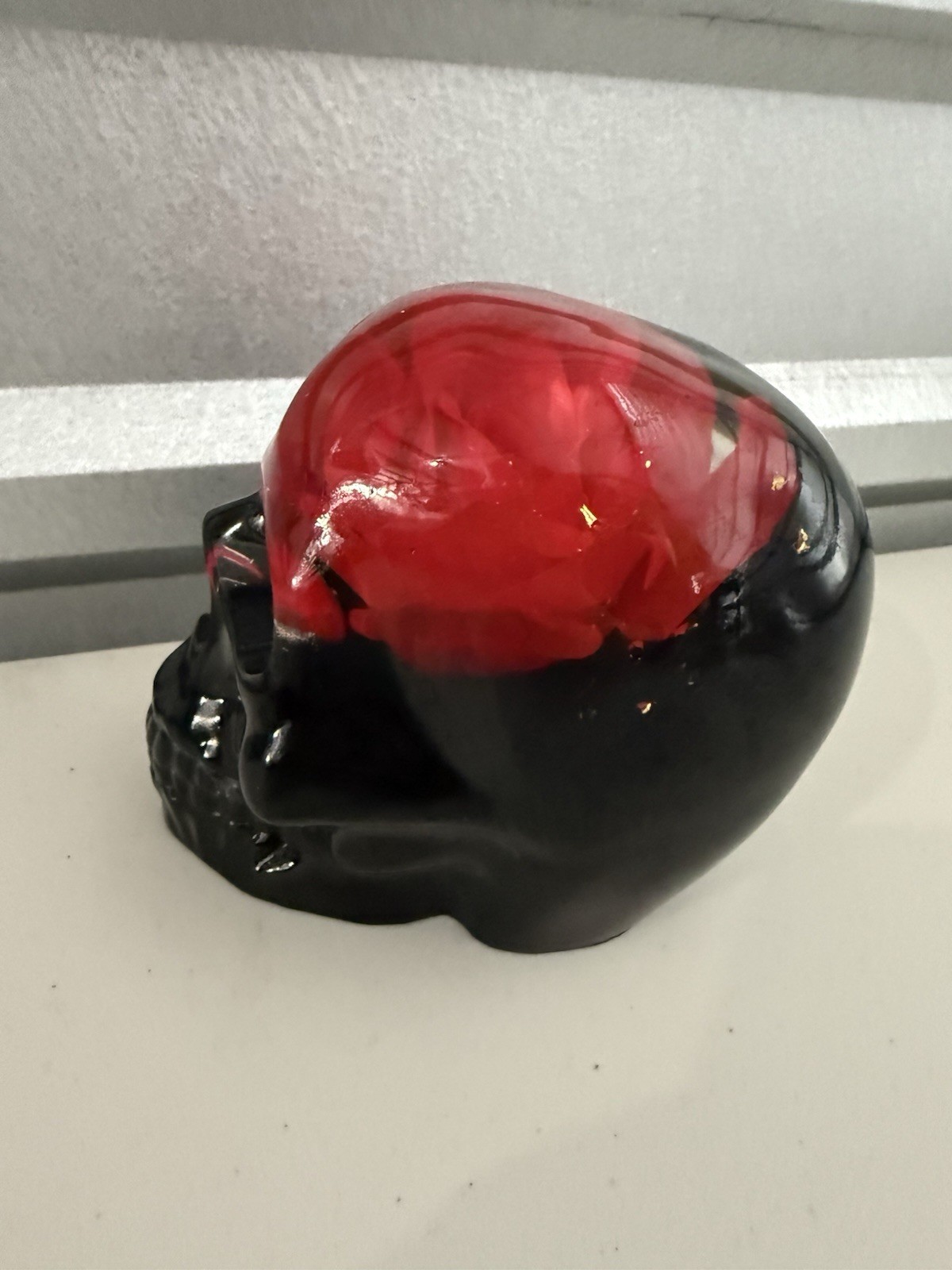 Black Red Crystal Skull Rose Statues Halloween Glass Skull Head 5”