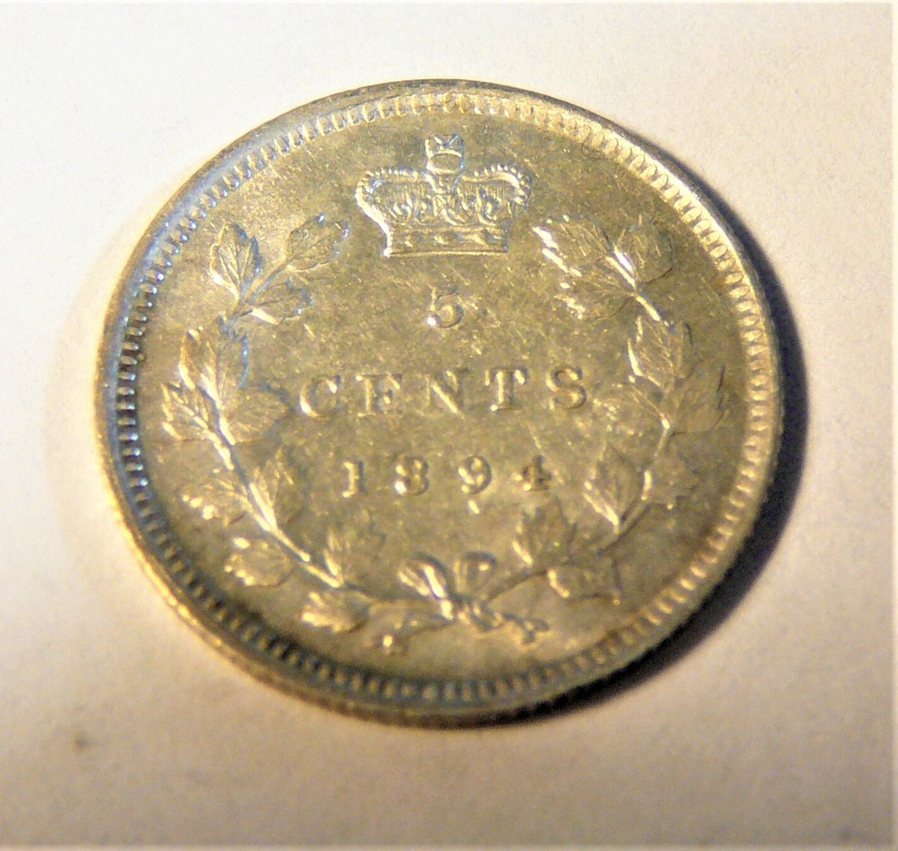 Canada 1894 Silver 5 cents AU