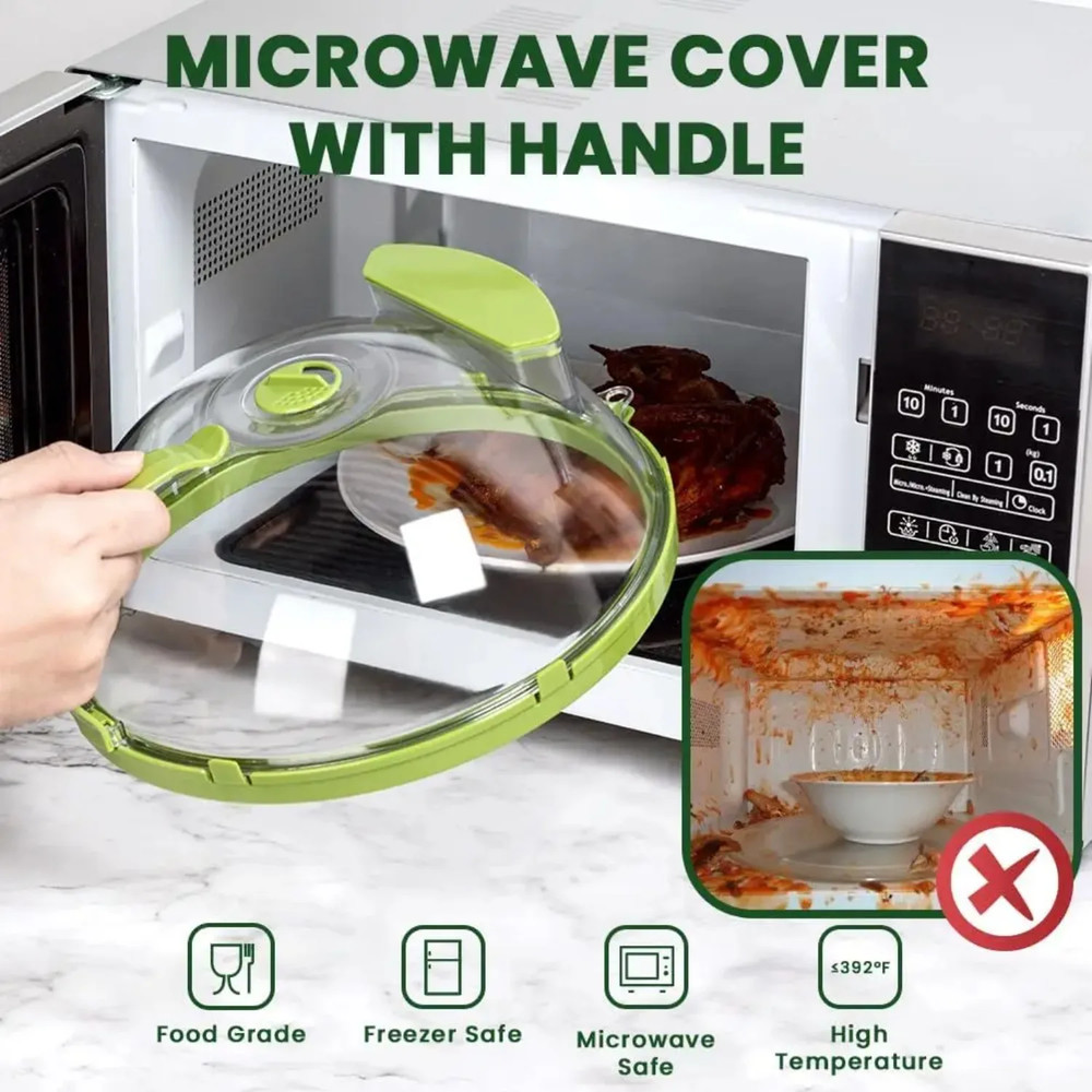 Clear Microwave Splatter Cover with Handle & Steamer 10” Plate Kitchen Tool