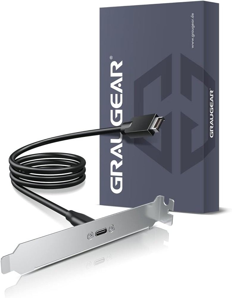 GRAUGEAR 20Gbps USB 3.2 Gen 2x2 USB-C Front Panel Type-C Adapter, Silver