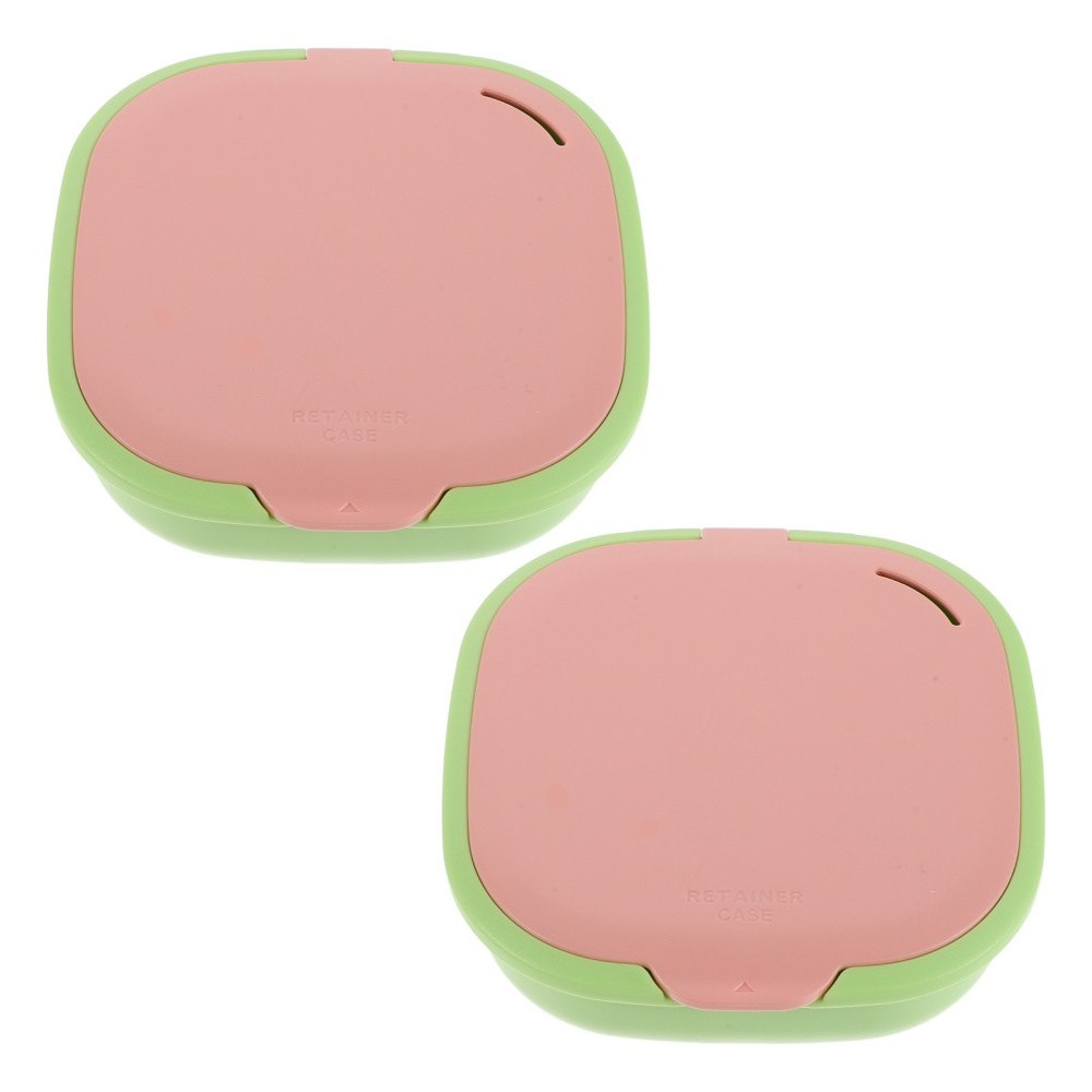 2 Pcs Cute Slim Retainer Aligner Case with Mirror Compact Denture