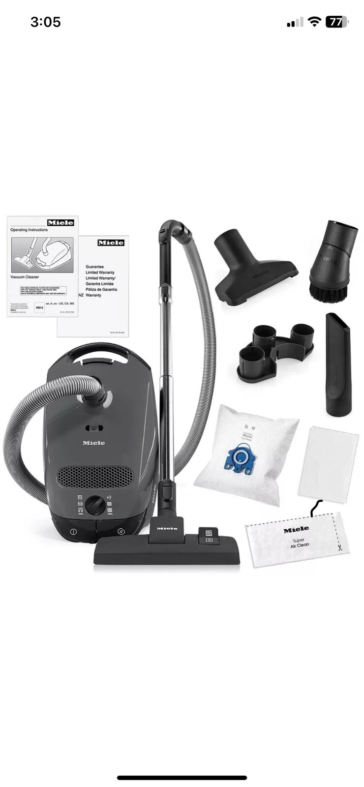 Miele Classic C1 Pure Suction PowerLine Graphite Gray Canister Vacuum Cleaner