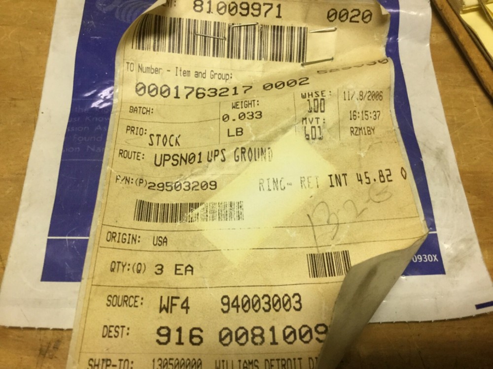 One (1) Genuine Allison Retaining Ring 29503209