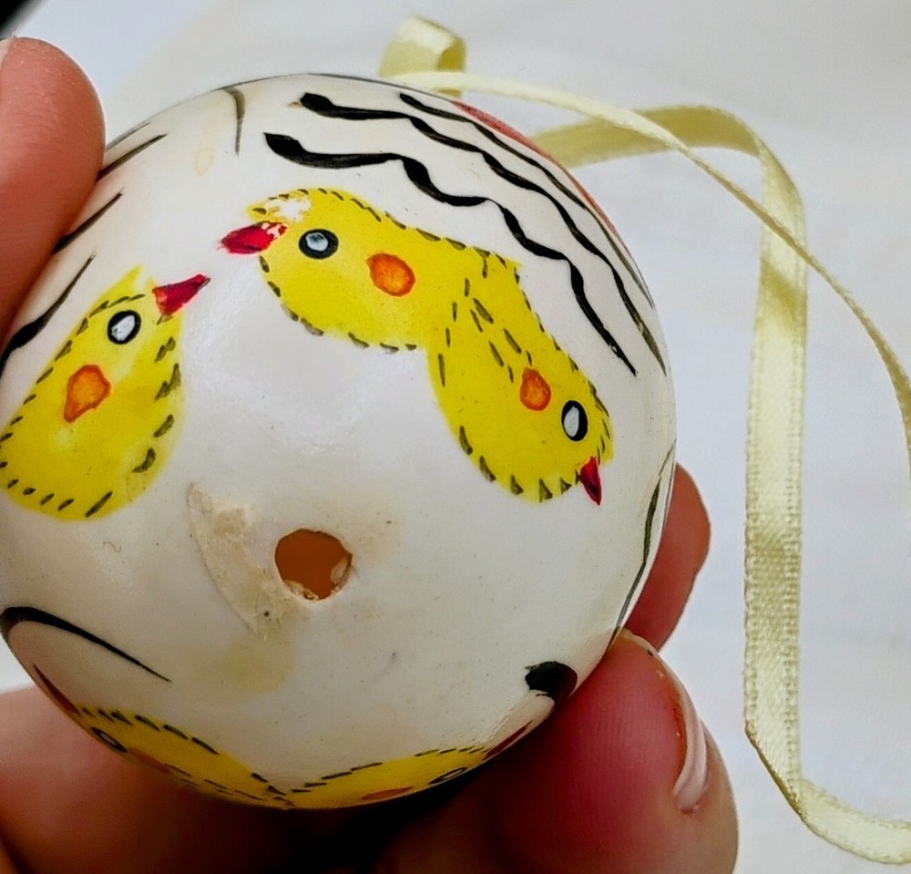 Hen Eggs Hand Painted Easter Shells Chicken, Lamb, Rabbit Ornaments