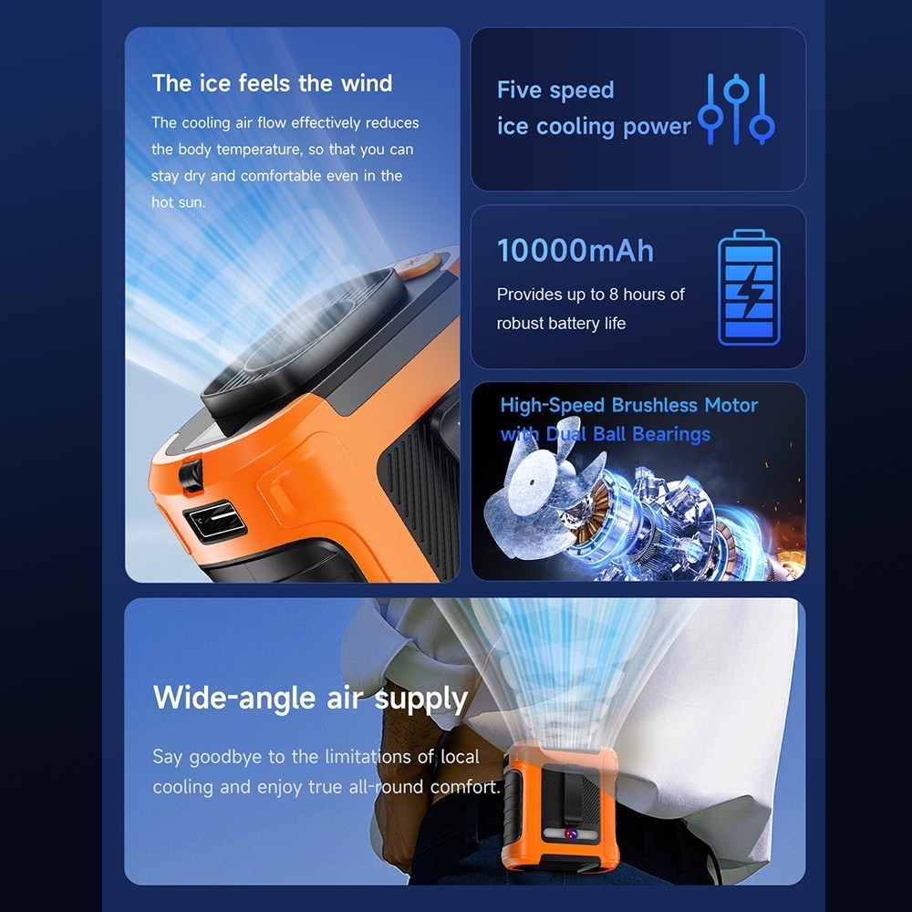 Personal Portable Waist Clip Fan USB Rechargeable Neck Hanging Air Conditioner