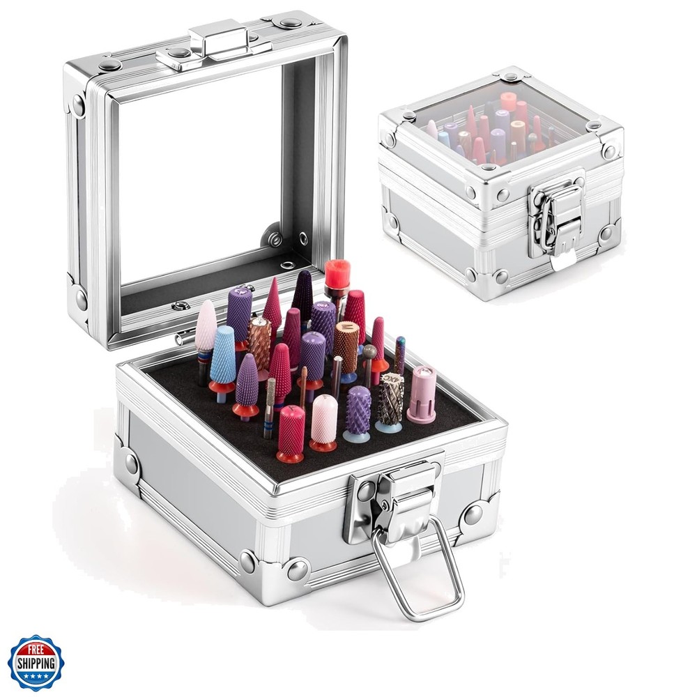 Nail Drill Bits Holder, 25 Holes Case, Portable Dustproof Displayer Organizer...