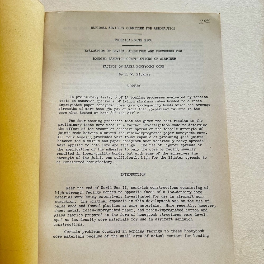 NACA Technical Note 2106 May 1950 By H. W. Eickner Sandwich Constructions (NASA)