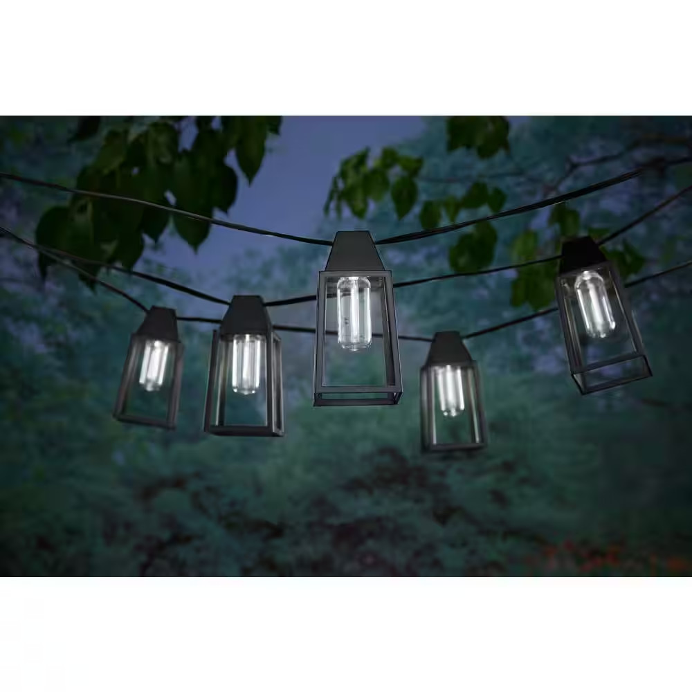 10-Light 12 Ft. Black Outdoor Plug-In Integrated LED Edison String-Light