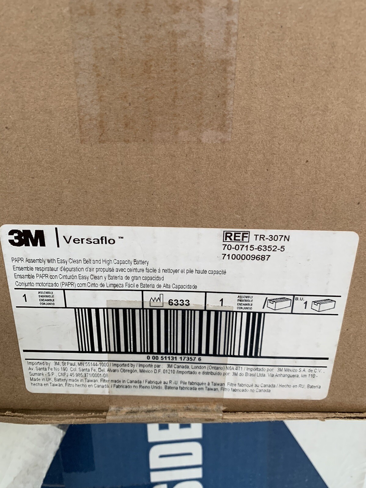 3M Versaflo TR-307N PAPR Assembly. No Hood Or Tube.