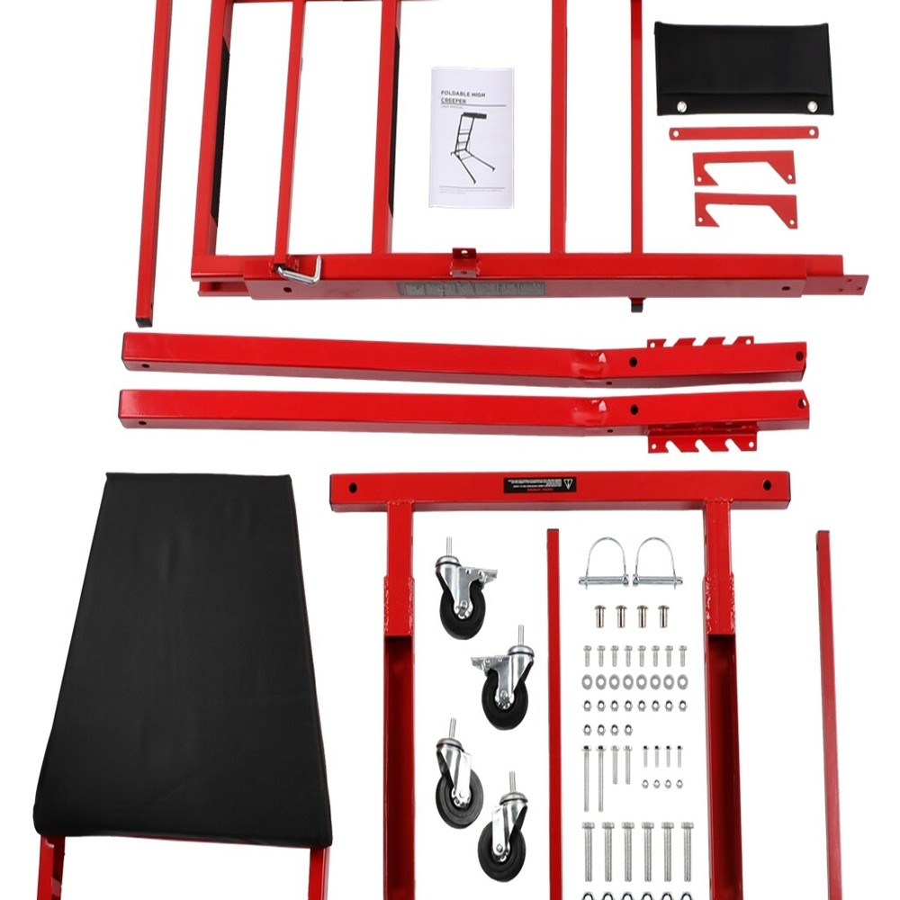 400LBS Foldable Topside Creeper Adjustable 45"-66" Height Engine Movable Ladder