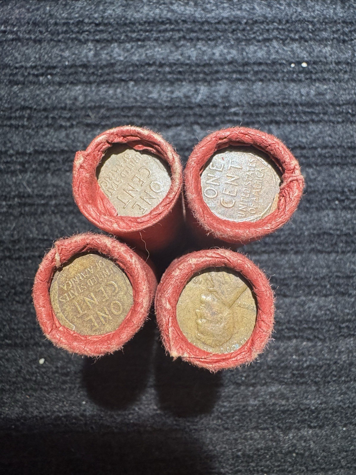 SEALED, UNSEARCHED, OBW (Old Bank Wrapper-RED) Wheat Cent Rolls, 1909-58 mixed