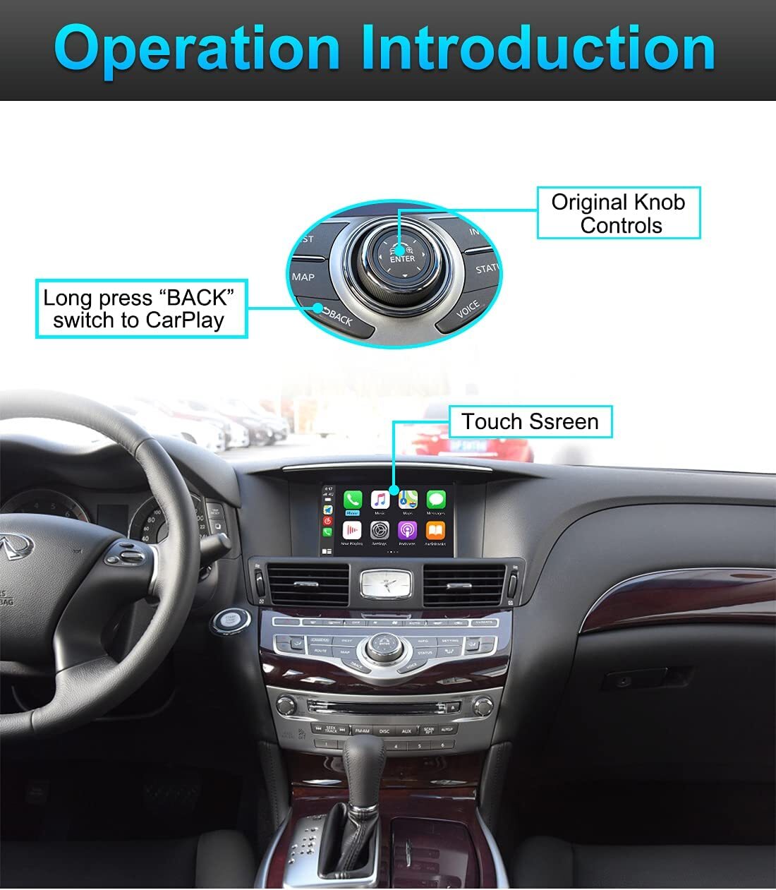 Wireless Apple Carplay, Android Auto, Mirroring, For Infiniti Q70 QX60 2015-2019