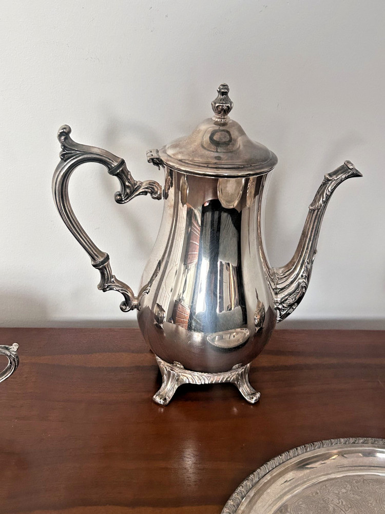 Vintage WM Rogers 4-Pc Silver Plate Tea Set w/ #0870 Tray American Classic