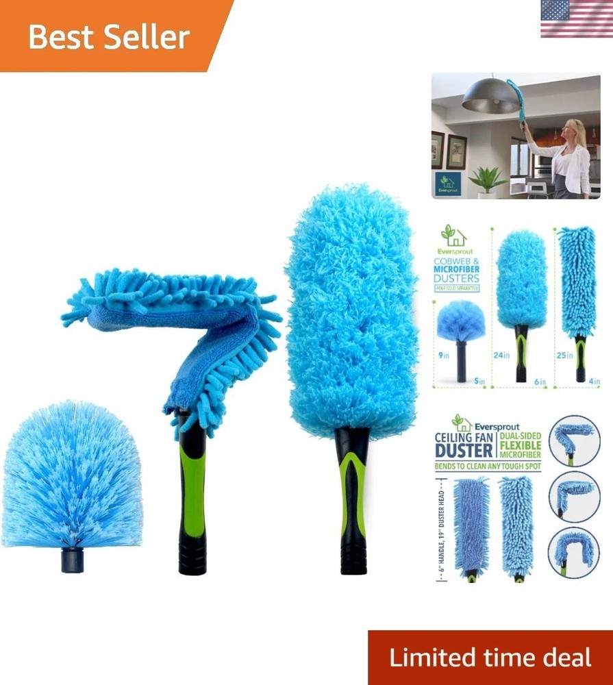 Duster 3-Pack | Hand-Packaged Cobweb Duster, Microfiber Feather Duster, Flexi...