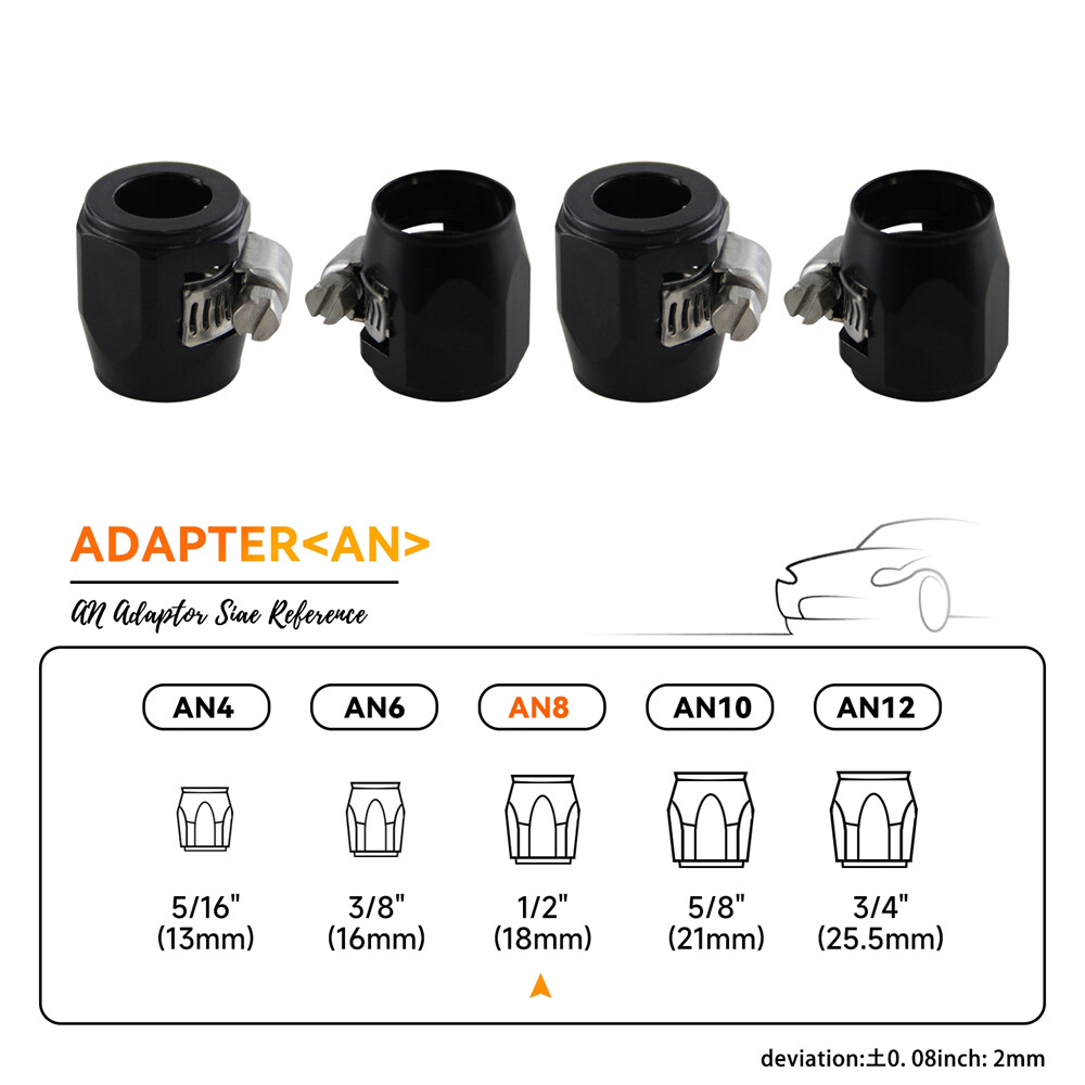4PCS 8AN AN8 1/2" 18mm ID Fuel Hose Line End Cover Clamp Finisher Fitting Black