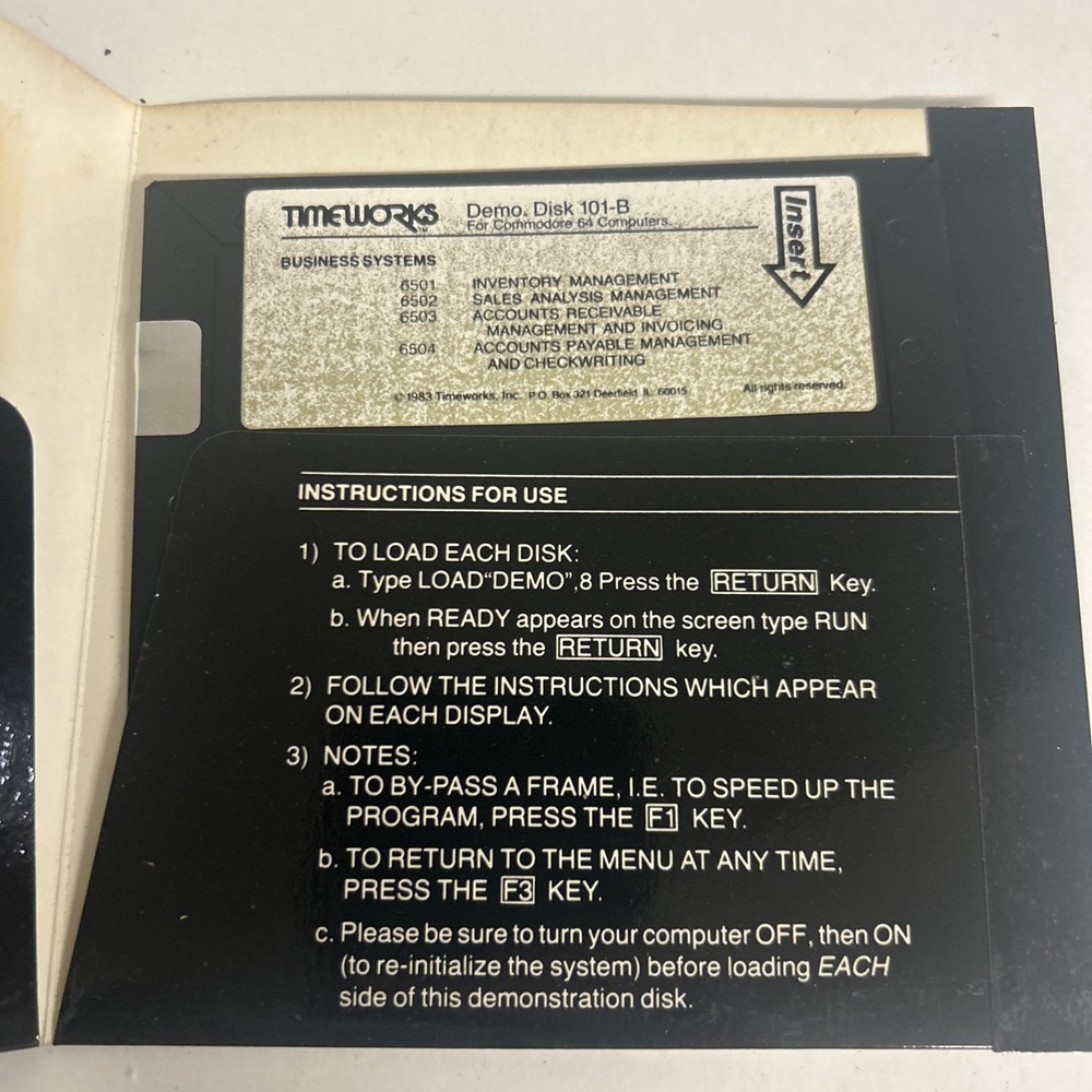 Commodore 64 Timeworks Demonstration Disk Inventory Management Sales