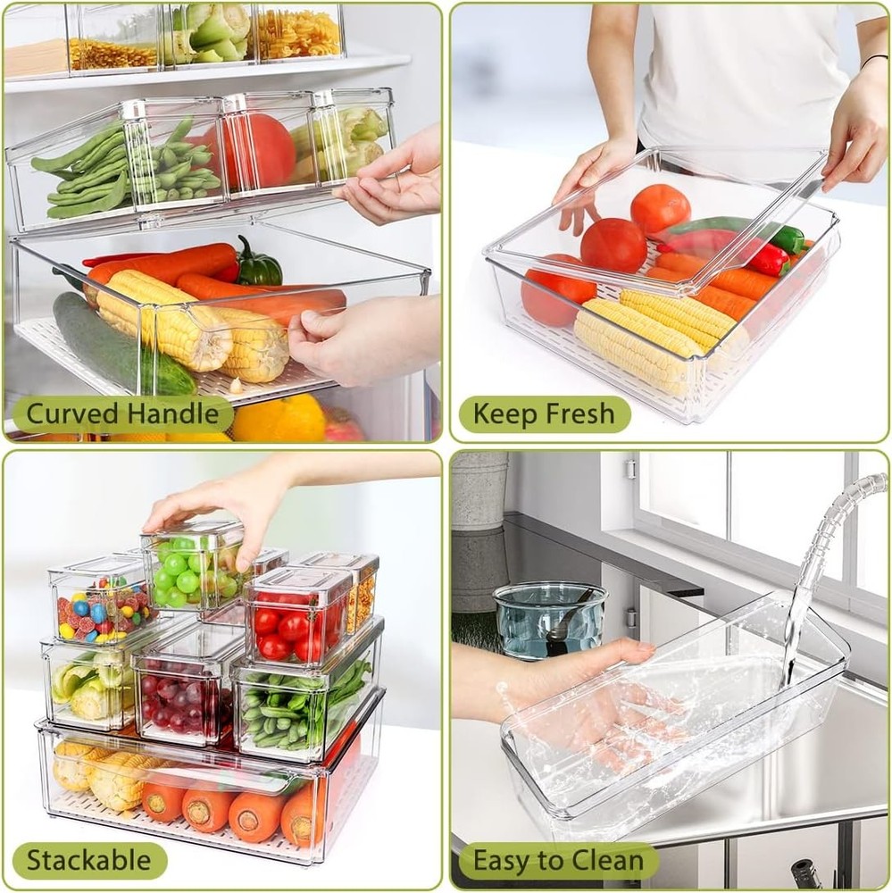 10 Pack Refrigerator Pantry Organizer Bins, Stackable Fridge Organizer